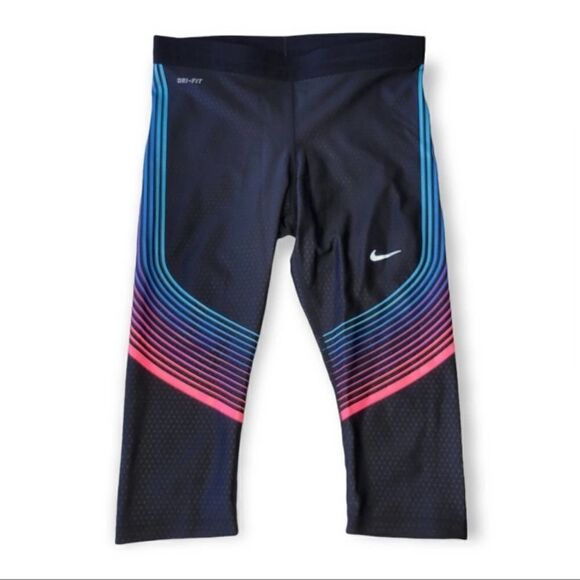 Nike Running Power Speed Cropped Rainbow Leggings Capri M - Picture 4 of 7
